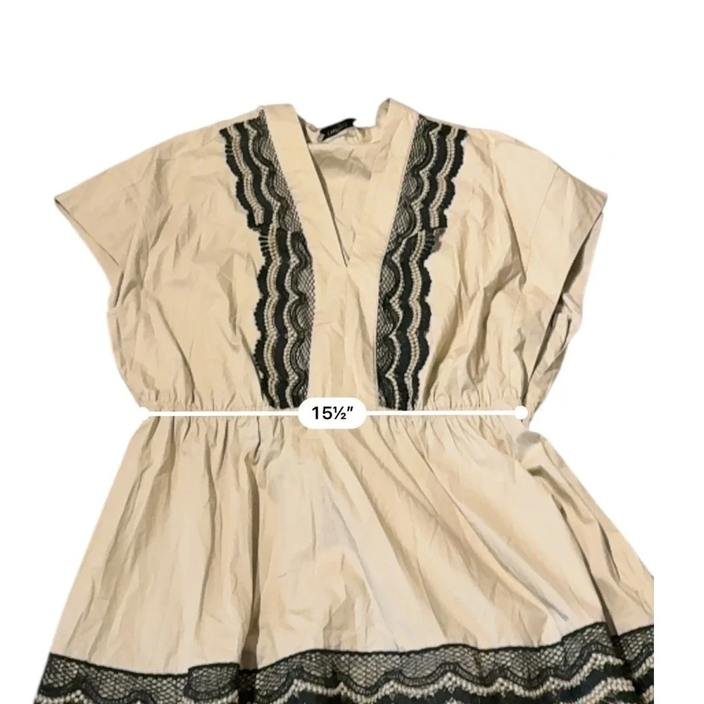 Twinset Milano Lace Trim V-Neck Short Sleeve Dress Women's IT 46 Beige Boho Chic - Picture 14 of 15